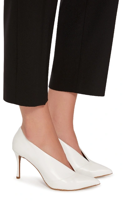 Shop Tabitha Simmons Strike Leather Pumps In White