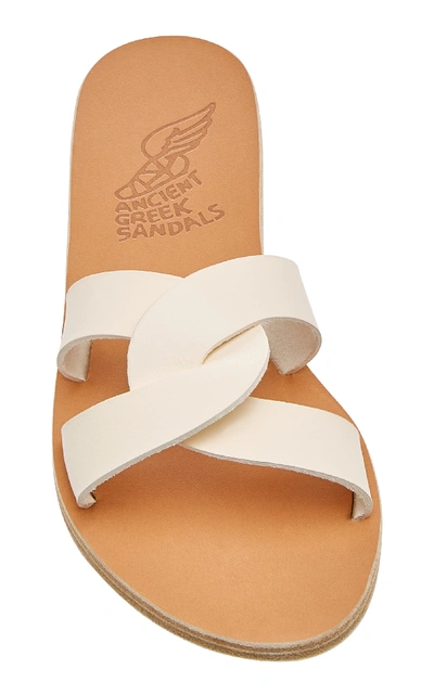 Shop Ancient Greek Sandals Desmos Cutout Metallic Leather Slides In White