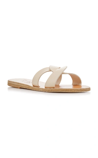 Shop Ancient Greek Sandals Desmos Cutout Metallic Leather Slides In White
