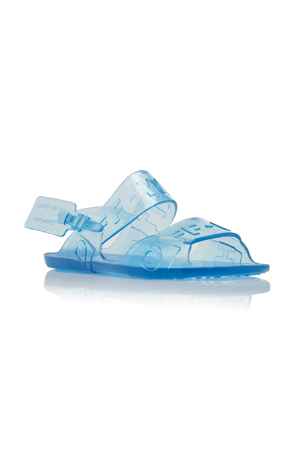 off white jelly sandals blue