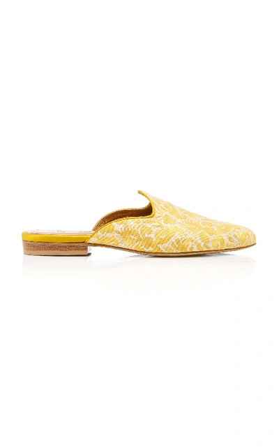 Shop Cabana X Le Monde Beryl In Collaboration With Fortuny Fabrics M'o Exclusive Delfino Fortuny Mules In Yellow