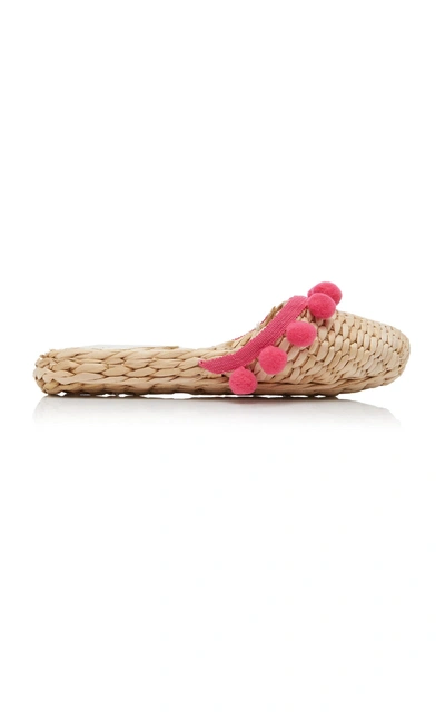 Shop Rae Feather M'o Exclusive: Monogram Pom Pom Straw Slippers In Pink