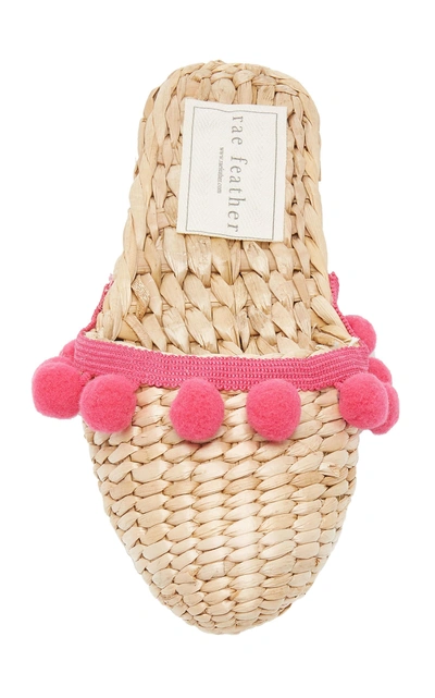 Shop Rae Feather M'o Exclusive: Monogram Pom Pom Straw Slippers In Pink