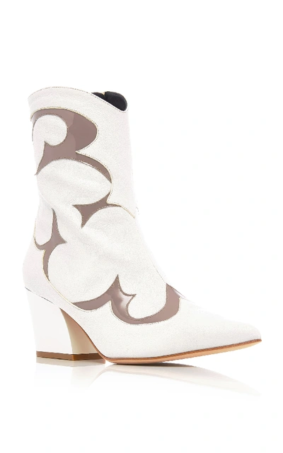 Shop Tibi Felix Two-tone Patent And Textured-leather Ankle Boots In White