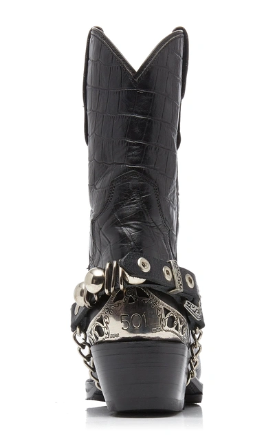 Shop Zeynep Arcay Leather Midi Cowboy Boots In Black