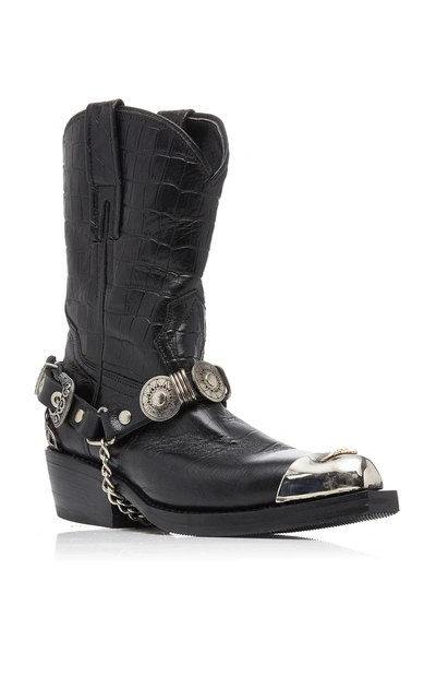 Shop Zeynep Arcay Leather Midi Cowboy Boots In Black
