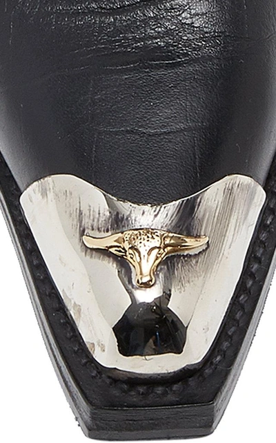 Shop Zeynep Arcay Leather Midi Cowboy Boots In Black