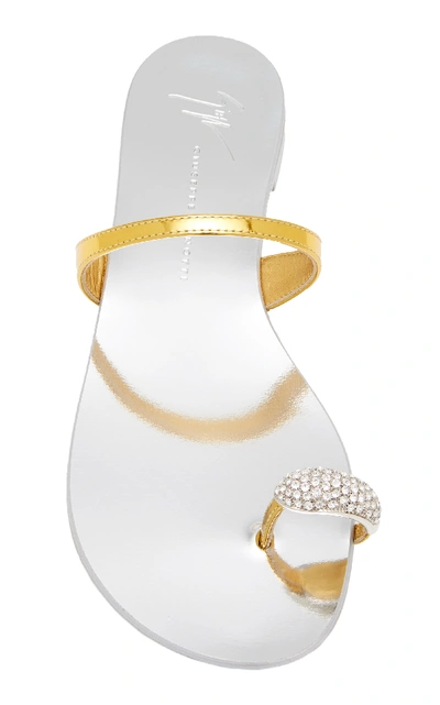 Shop Giuseppe Zanotti Nuvorock Crystal-embellished Metallic Leather Sandals In Gold