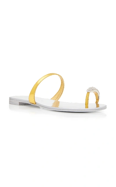 Shop Giuseppe Zanotti Nuvorock Crystal-embellished Metallic Leather Sandals In Gold