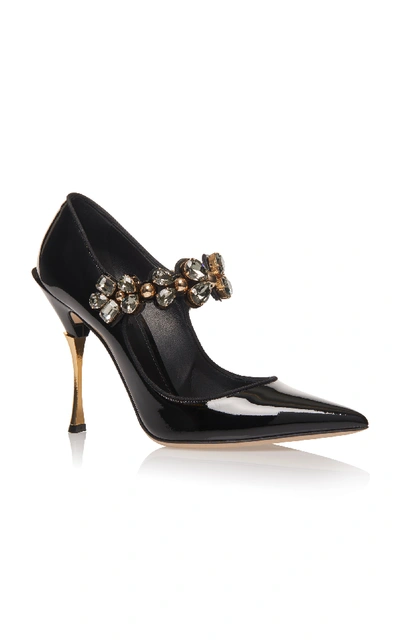 Shop Dolce & Gabbana Crystal-embellished Patent-leather Pumps In Black