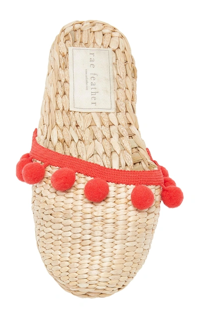 Shop Rae Feather M'o Exclusive: Monogram Pom Pom Straw Slippers In Red