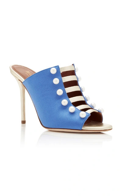 Shop Malone Souliers Zada Silk And Leather Stiletto Mules In Blue