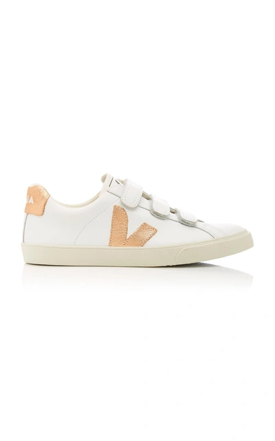 Shop Veja Two-tone Metallic Leather Sneakers In White