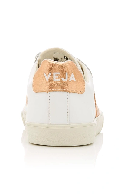 Shop Veja Two-tone Metallic Leather Sneakers In White