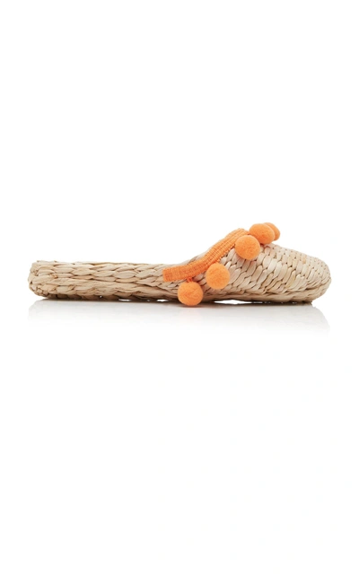 Shop Rae Feather M'o Exclusive: Monogram Pom Pom Straw Slippers In Orange