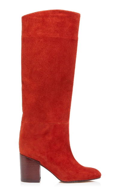 Shop Stuart Weitzman Tubo Shaft Suede Knee Boots In Red