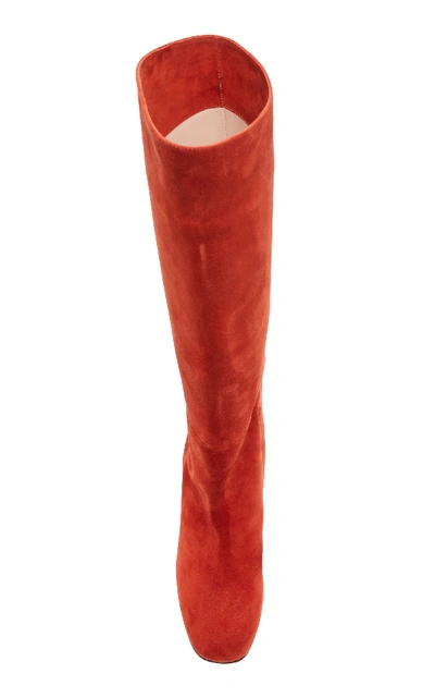 Shop Stuart Weitzman Tubo Shaft Suede Knee Boots In Red