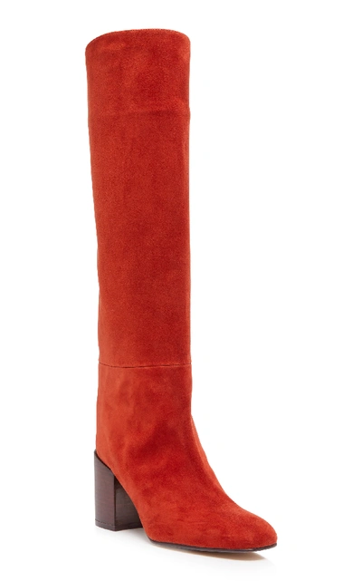 Shop Stuart Weitzman Tubo Shaft Suede Knee Boots In Red