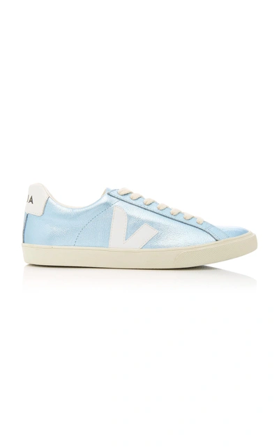 Shop Veja Esplar Metallic Leather Sneakers In Blue