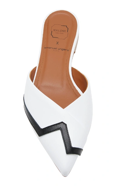 Shop Malone Souliers X Emanuel Ungaro Amelie Leather Point-toe Flats In White