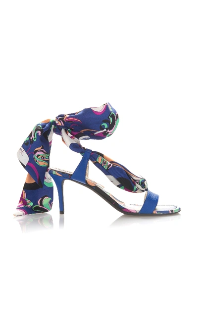 Shop Emilio Pucci Silk Tie Heeled Sandal In Blue