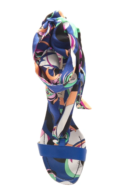 Shop Emilio Pucci Silk Tie Heeled Sandal In Blue