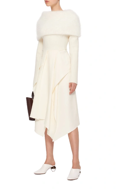 Shop Yeon M'o Exclusive Phoebe Pleated Wool And Silk-blend Midi Skirt In White