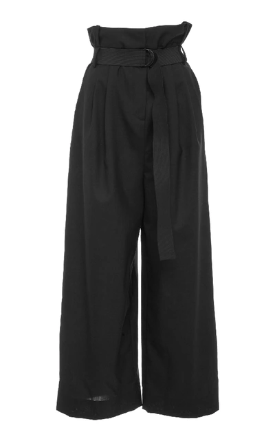 Shop Tibi Cropped Pleated Paperbag Pant In Black