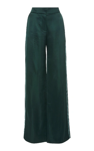 Shop Peter Pilotto Satin-twill Wide-leg Pants In Green