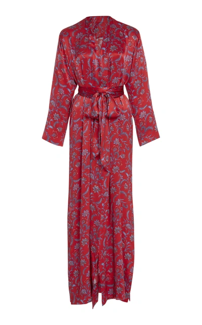 Shop Seren London Mo Mo Printed Silk Wrap Dress In Red
