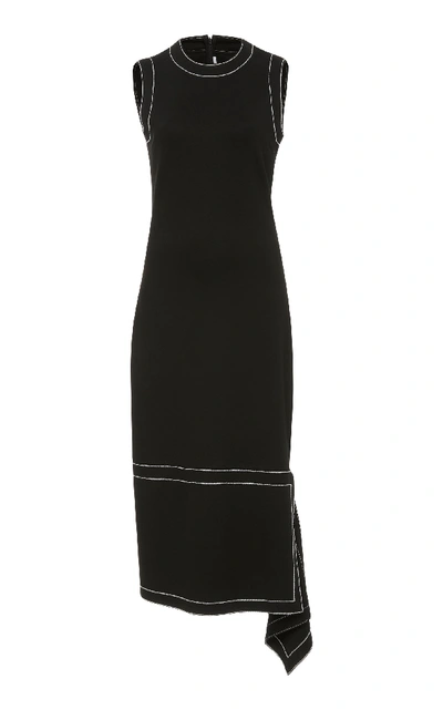 Shop Rosetta Getty Asymmetric Embroidered Jersey Midi Dress In Black