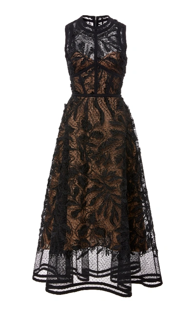 Shop Elie Saab A-line Lace Midi Dress In Black