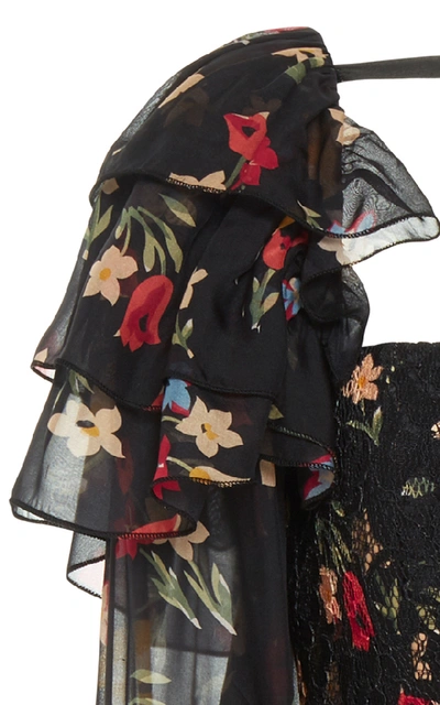Shop Rodarte Floral Printed Silk Satin Cropped Blouse In Multi