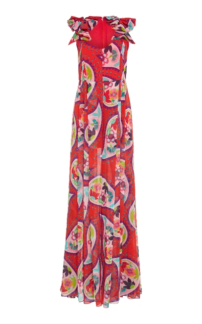 Shop Delpozo Printed Silk Jumpsuit In Red
