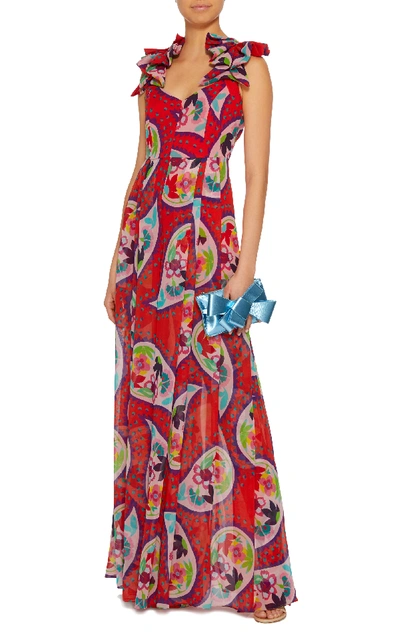 Shop Delpozo Printed Silk Jumpsuit In Red