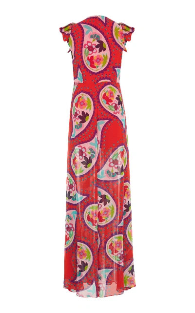 Shop Delpozo Printed Silk Jumpsuit In Red