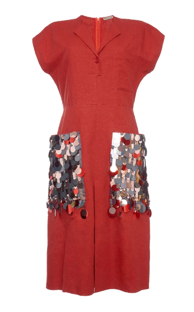 Shop Bottega Veneta Paillette-embellished Cotton-blend Dress In Red