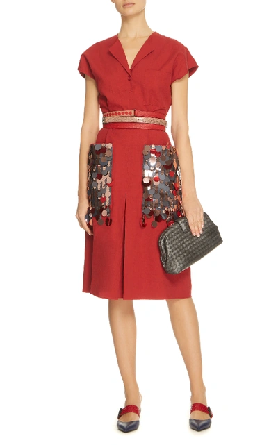 Shop Bottega Veneta Paillette-embellished Cotton-blend Dress In Red