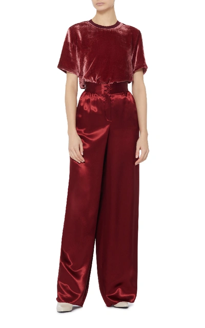 Shop Bottega Veneta Satin Wide-leg Pajama Pant In Red