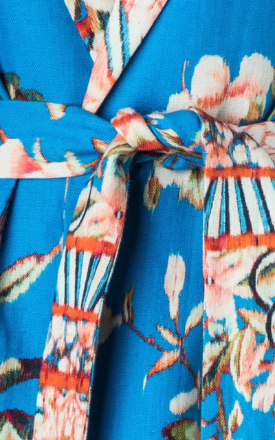 Shop Maison Alma Calor Y Rosas Linen Wrap Coat In Blue
