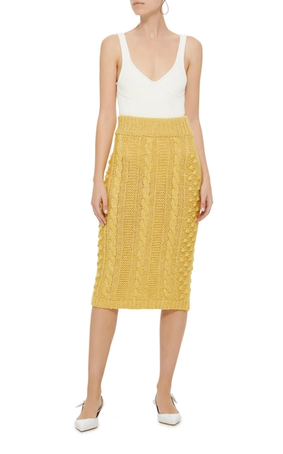 Shop Alexa Chung Cable-knit Pencil Skirt In Yellow