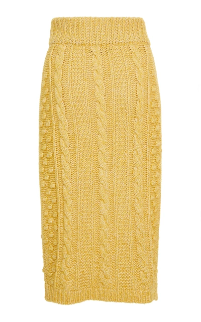 Shop Alexa Chung Cable-knit Pencil Skirt In Yellow