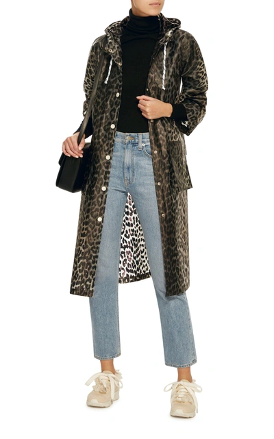 Shop Ganni Cherry Blossom Leopard Print Rain Jacket In Animal