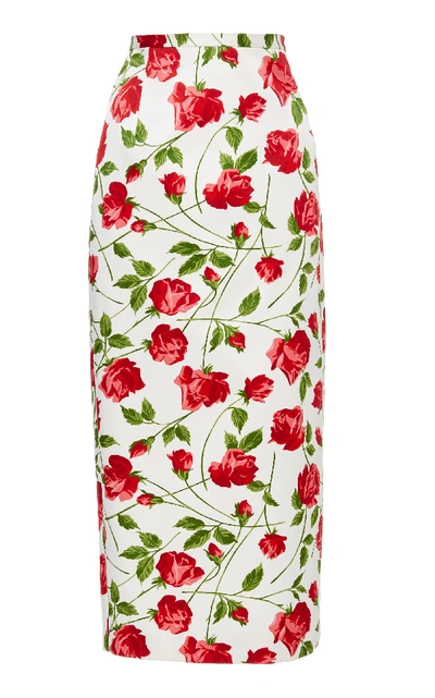 Shop Michael Kors Floral-print Stretch-crepe Midi Skirt