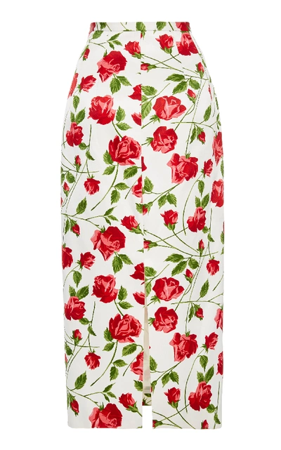 Shop Michael Kors Floral-print Stretch-crepe Midi Skirt