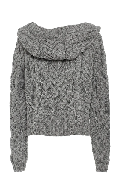 Shop Partow Elia Cable Hand Knit Hoodie In Grey
