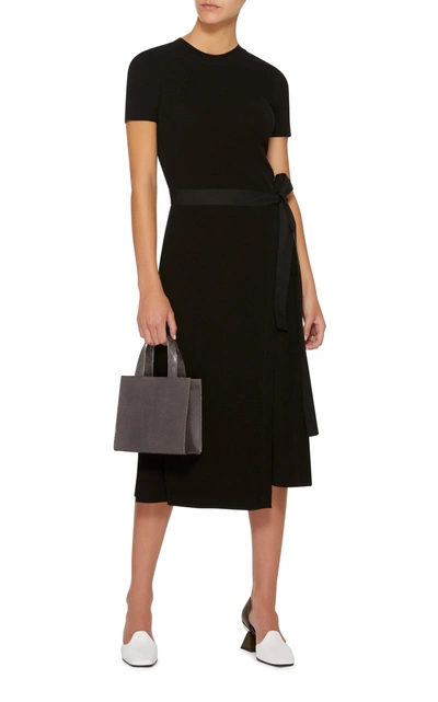 Shop Rosetta Getty Rib Knit Apron Wrap Dress In Black