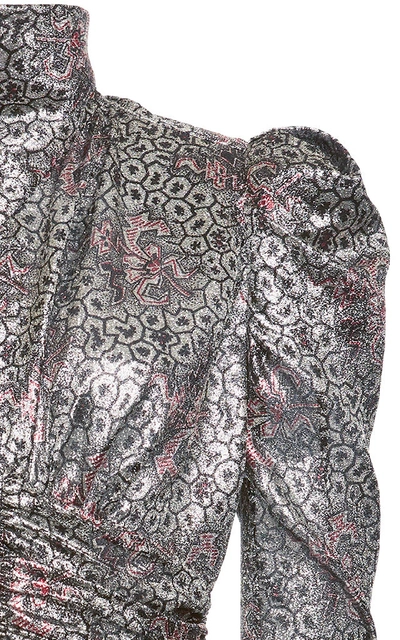 Shop Isabel Marant Pandor Printed Silk-lamé Mini Dress In Silver
