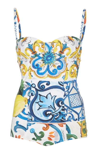 Shop Dolce & Gabbana Fruits & Floral Sweetheart One-piece Swimsuit