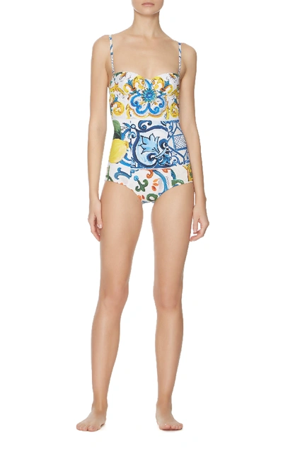 Shop Dolce & Gabbana Fruits & Floral Sweetheart One-piece Swimsuit
